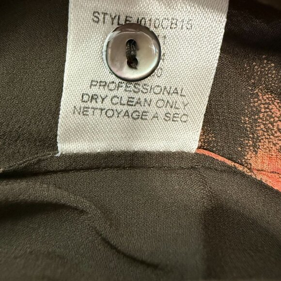 Tahari Top Womens 8 Silk Blend Floral Button Up Sheer Boho Flared Sleeves Brown - Picture 7 of 7